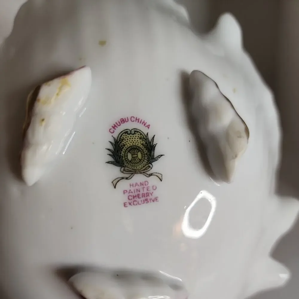 Vtg Chubu China Hand Painted Shell Shaped Trinket Dish Rose Pale Blue, Pink